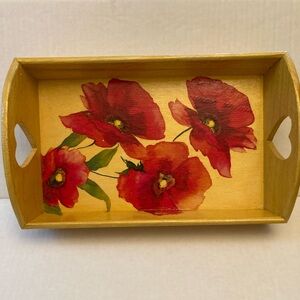 Floral Wooden Tray with Red Poppies